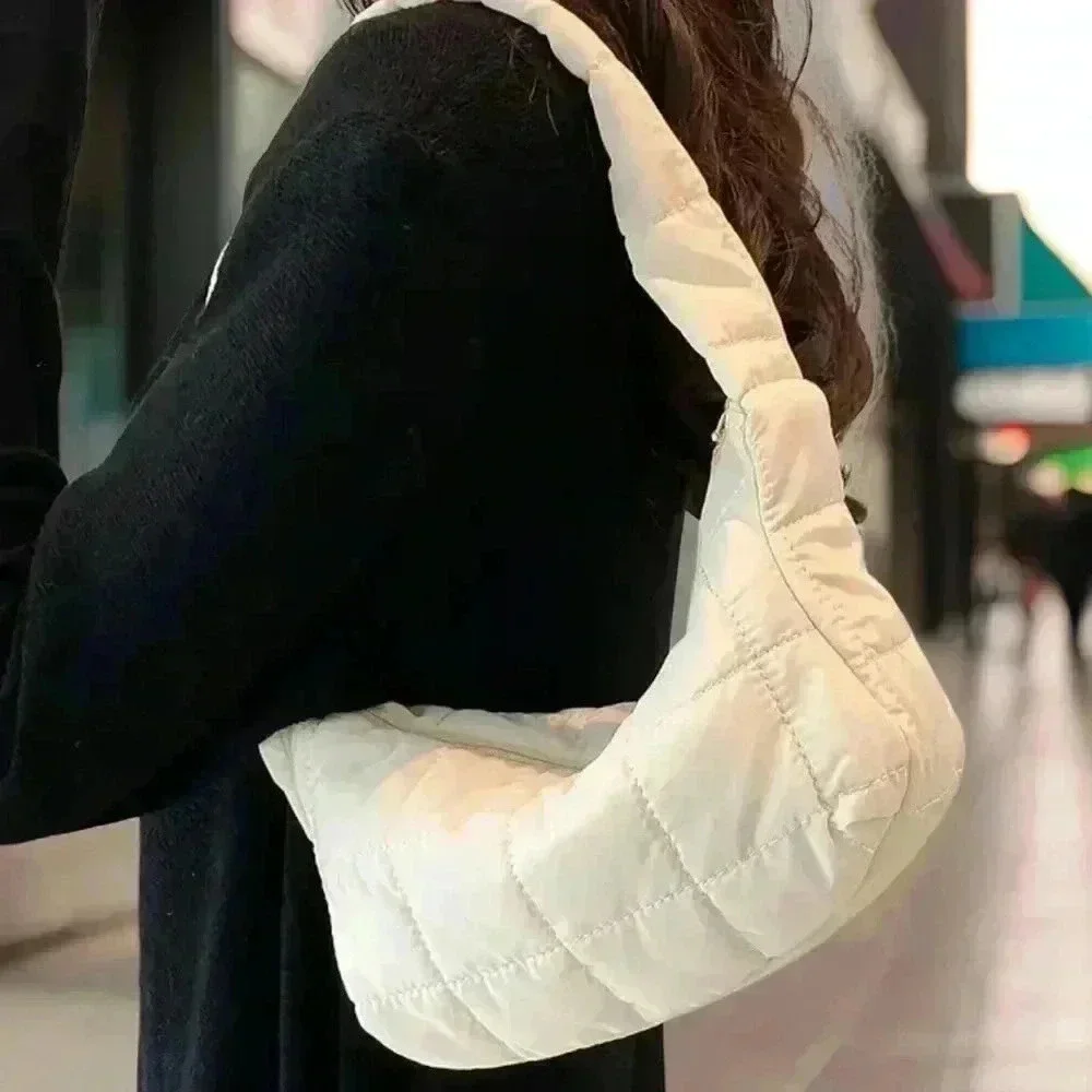 Woman’s Cloud Feel Puffer Quilted Shoulder Bag in Cream White - Picture 3 of 7